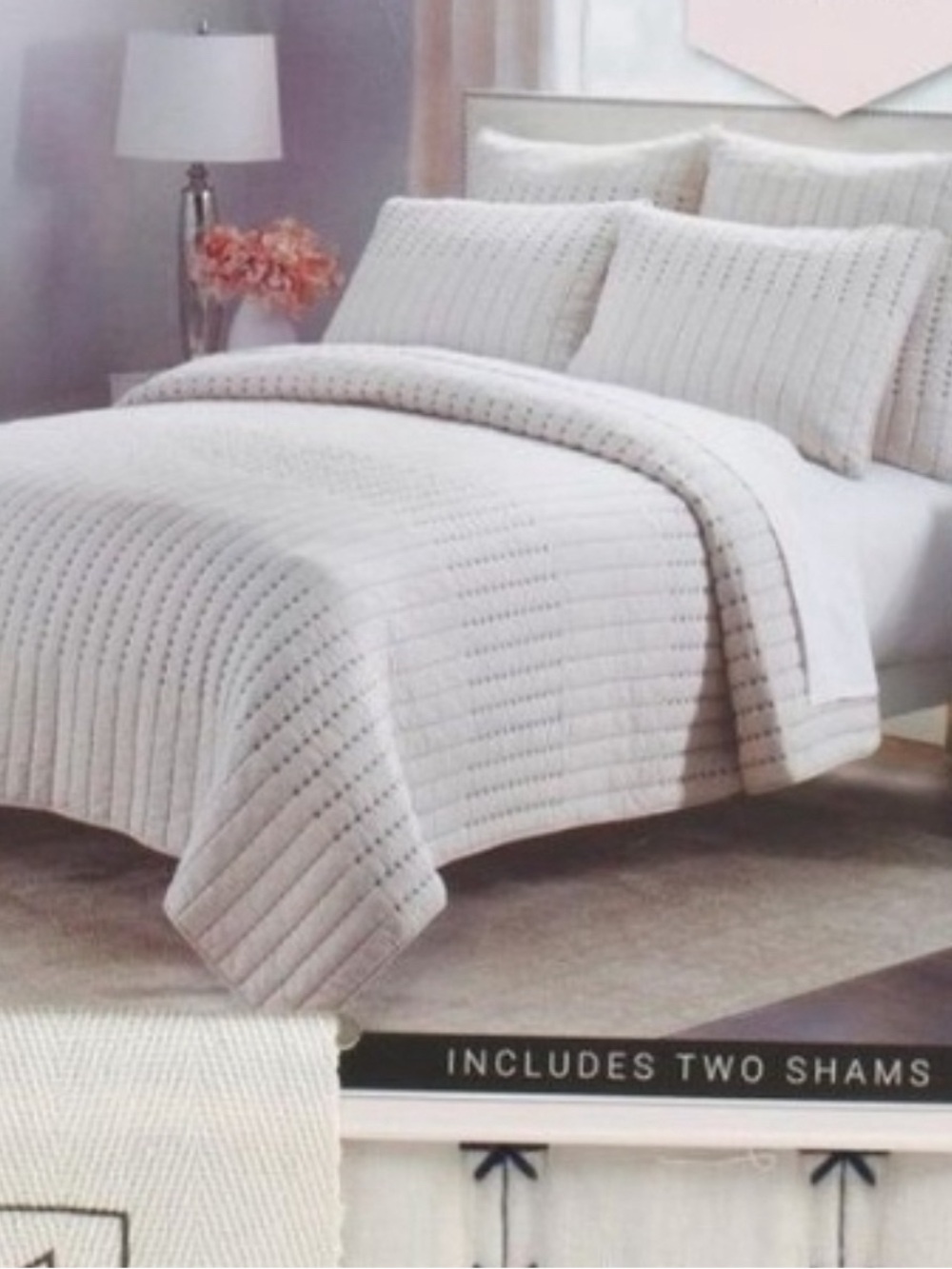 Rachel Zoe Quilt Ivory Full/Queen 100% Cotton Reversible Quilt  88”x92”